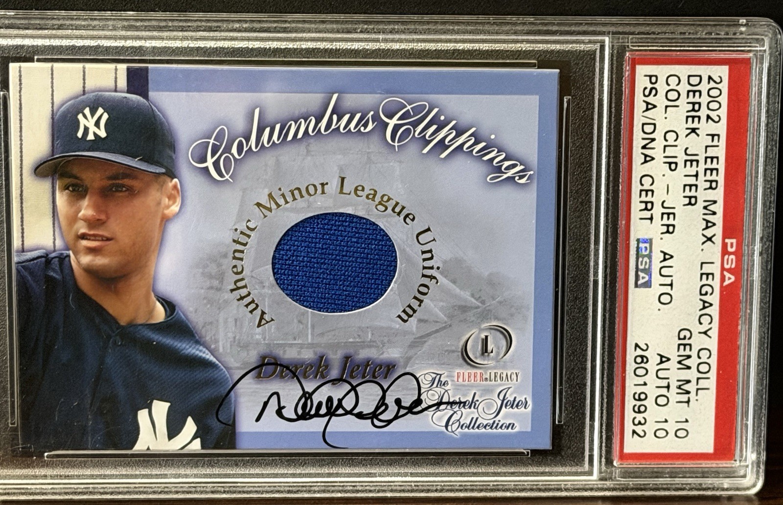 2002 Fleer Legacy Derek Jeter Columbus Clippings Jersey PSA 10 / 10  POP 2 RARE