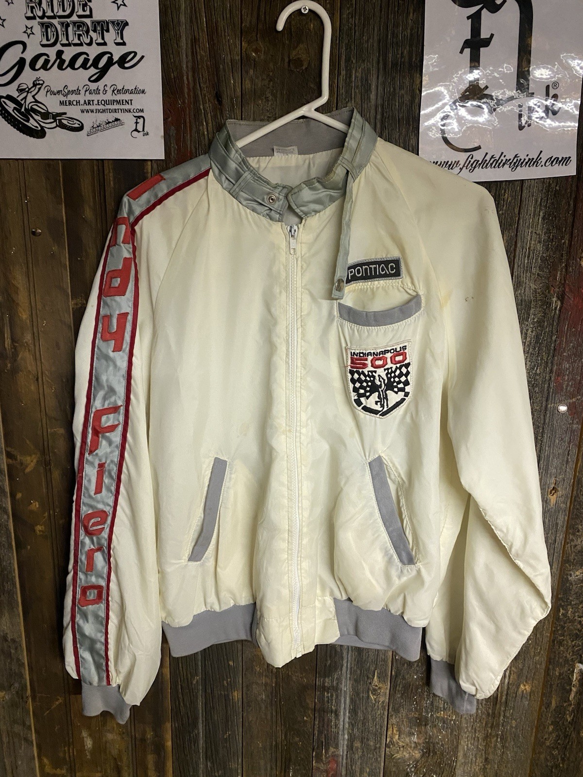 vintage 1984 pontiac indy 500 fiero White  jacket Large