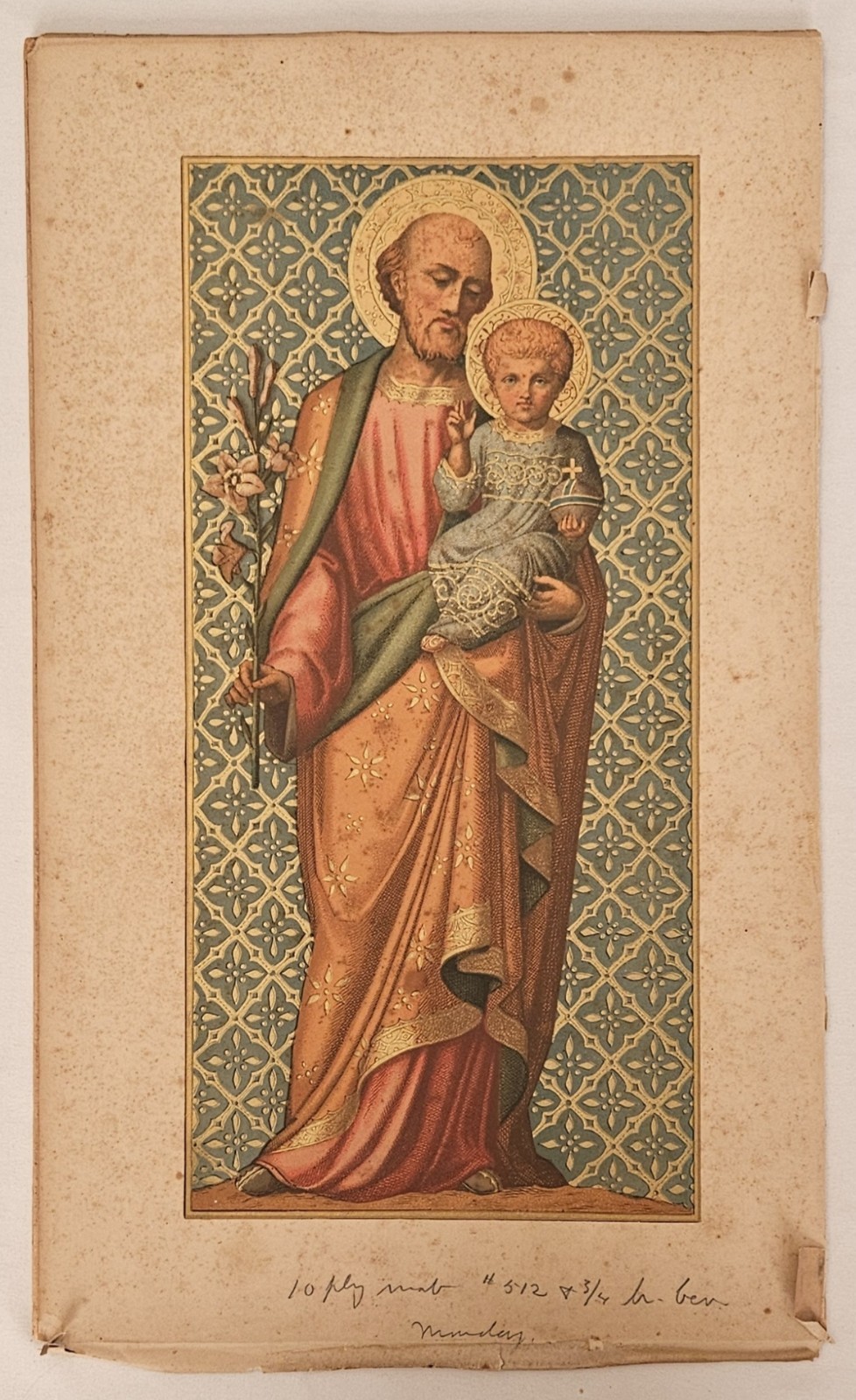 Antique St. Joseph & Christ Child Chromolithograph Catholic Devotional Print