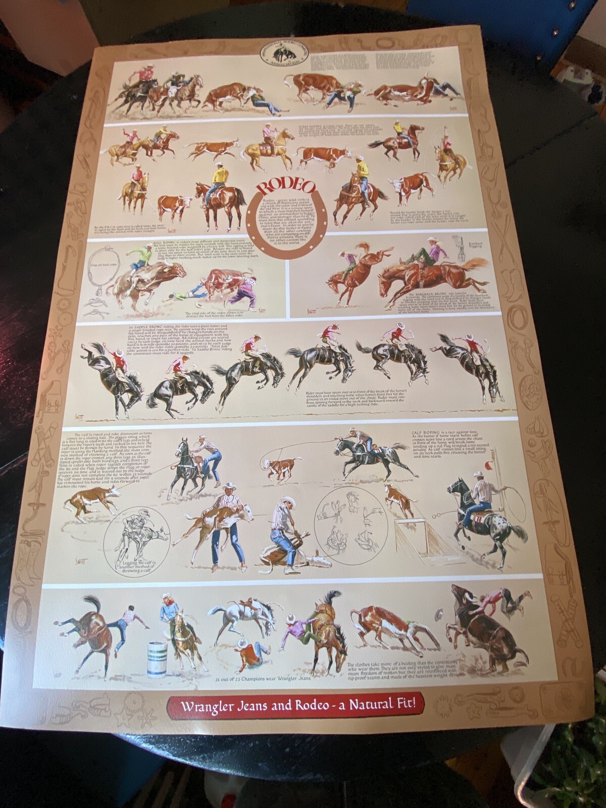 RARE 1981 Sam Savitt Professional Rodeo Cowboys Assoc. Wrangler Jeans Poster