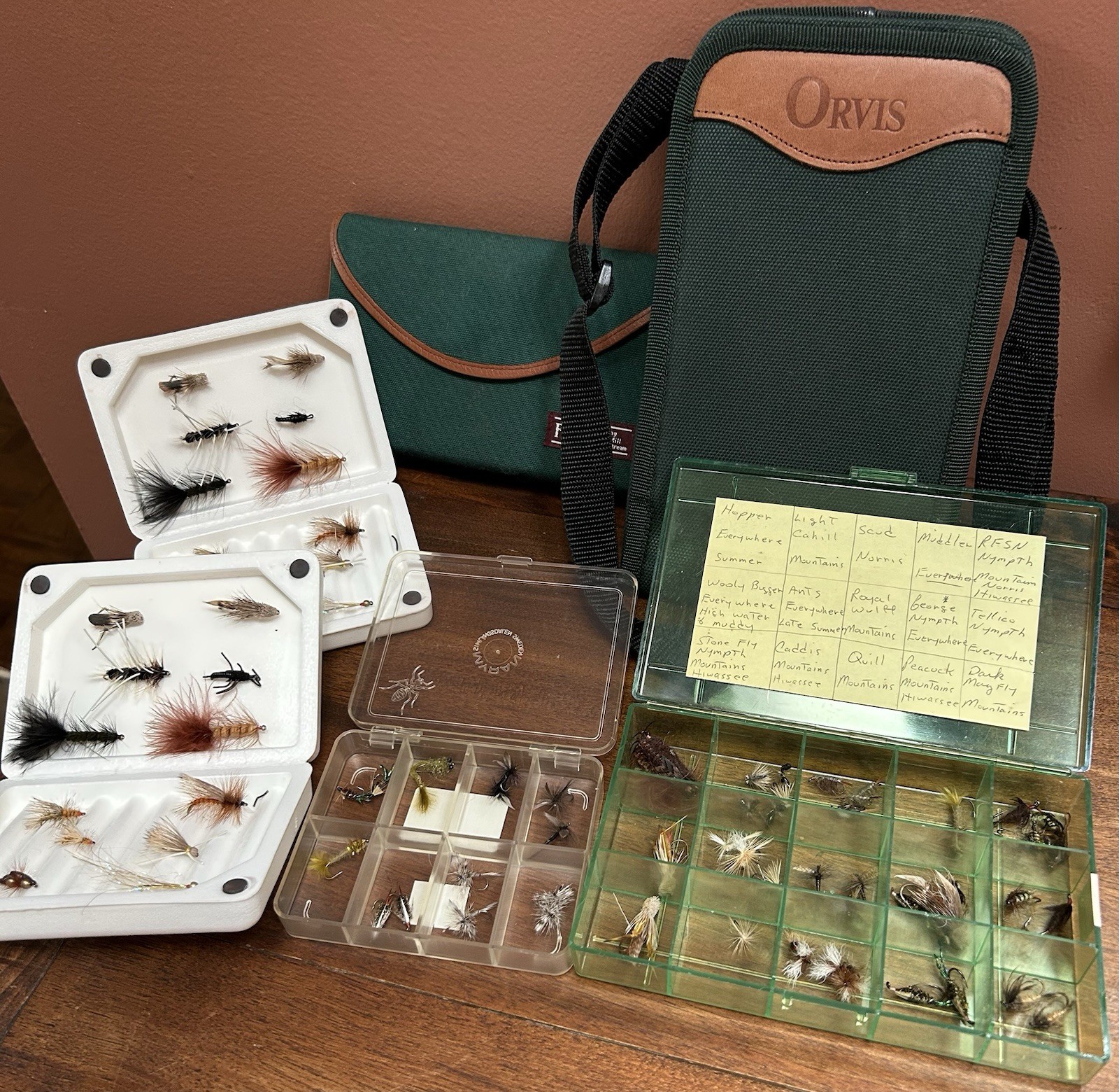 Vintage Fly Fishing Lot -Orvis Fly and Pak Mill Stream Carriers and Flies Vintage Fly Fishing Lot -Orvis Fly and Pak Mill Stream Carriers and Flies