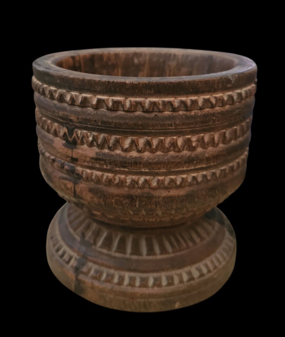 Small Antique Handcarved Wooden Mortar