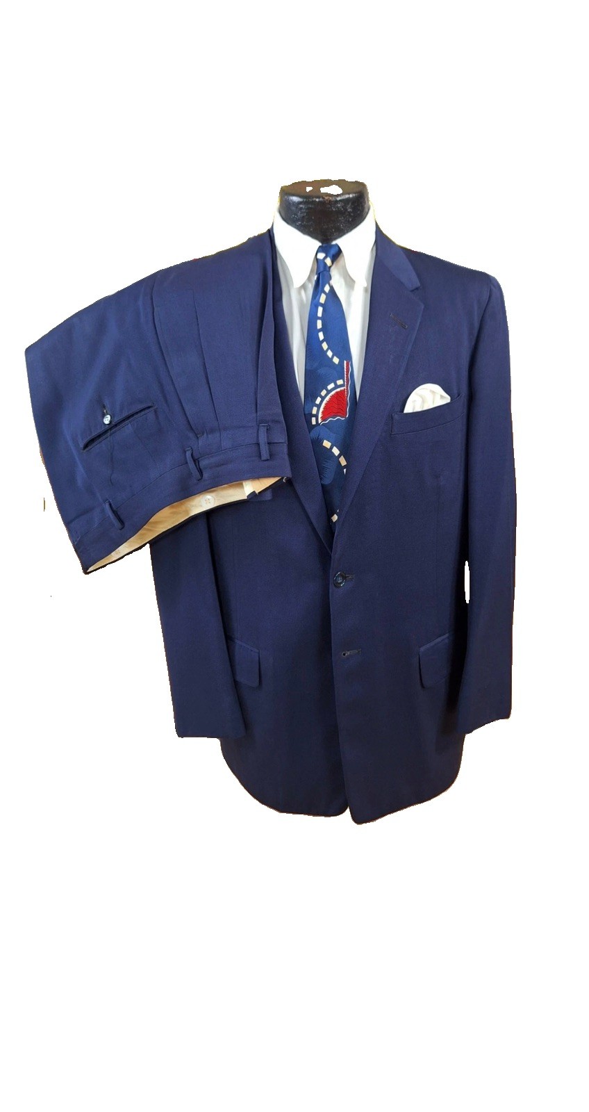 VTG  1950s Rayon Gab Dark Blue 2 PC Suit 38 