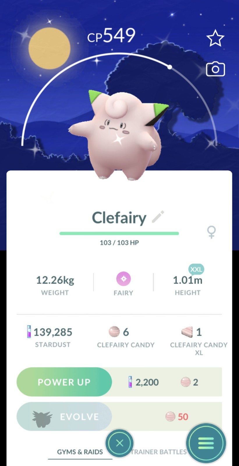 XXL or XXS Shiny Clefairy Moonlight Background - Pokémon GO PTC