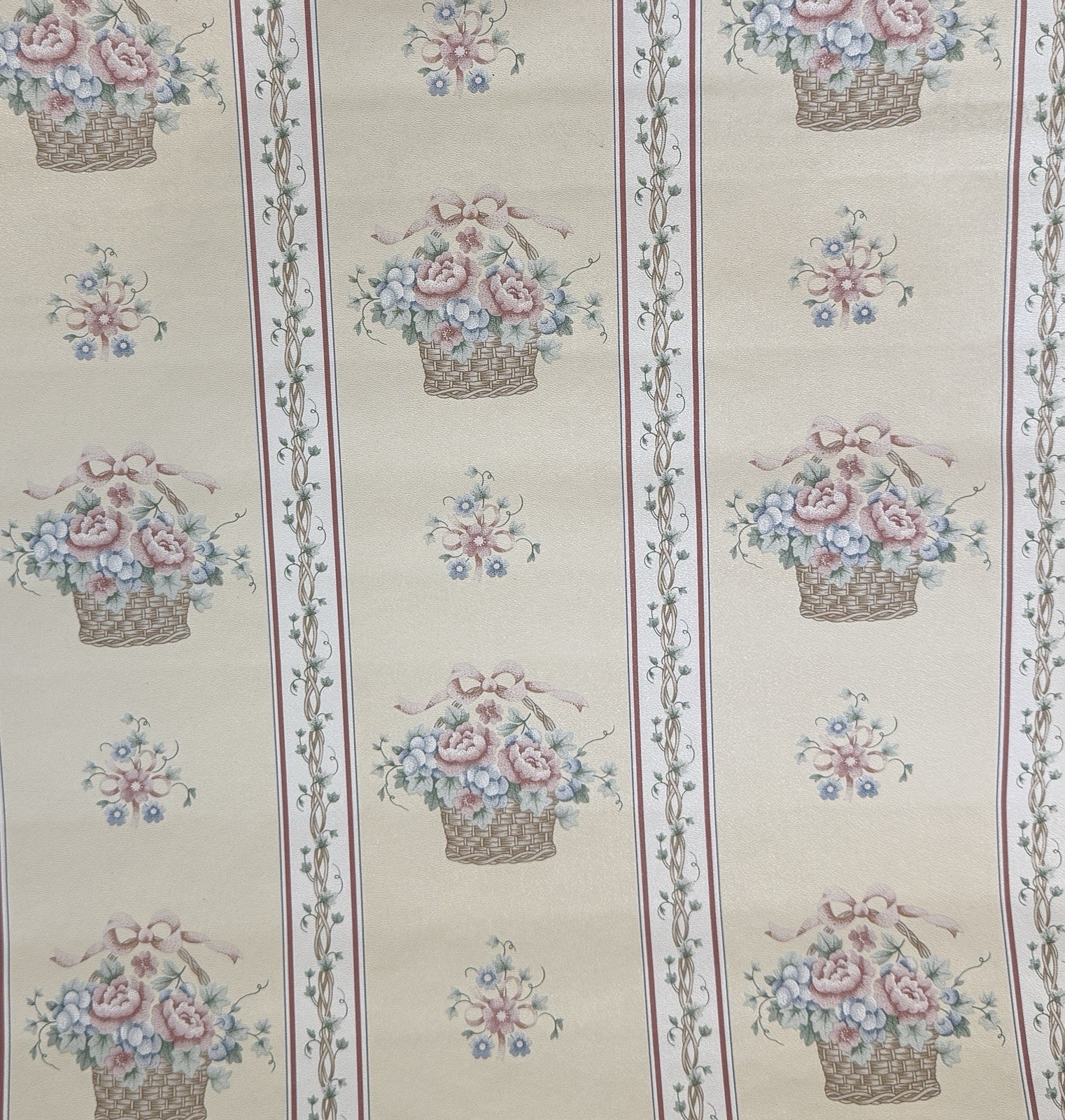 4 Vintage S.A. Maxwell Floral Wallpaper Flower Basket Wallcovering CottageCore
