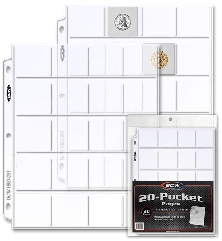 20 BCW Pro 20-Pocket Coin Storage Pages Sheets Protector Token Stamp Binder Flip