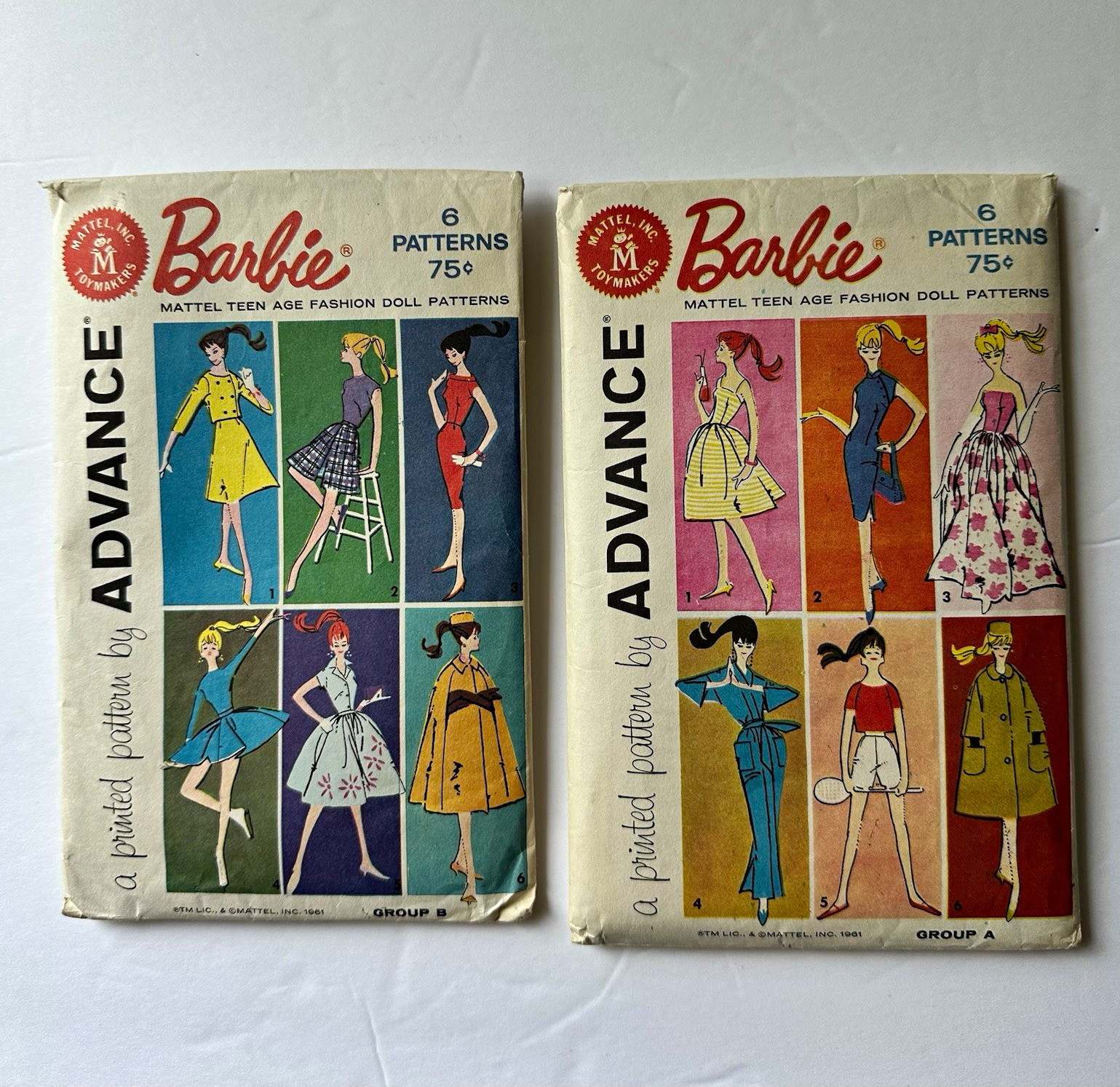Barbie Doll Advance 1961 Vintage Original Sewing Patterns Lot of 2 Mattel