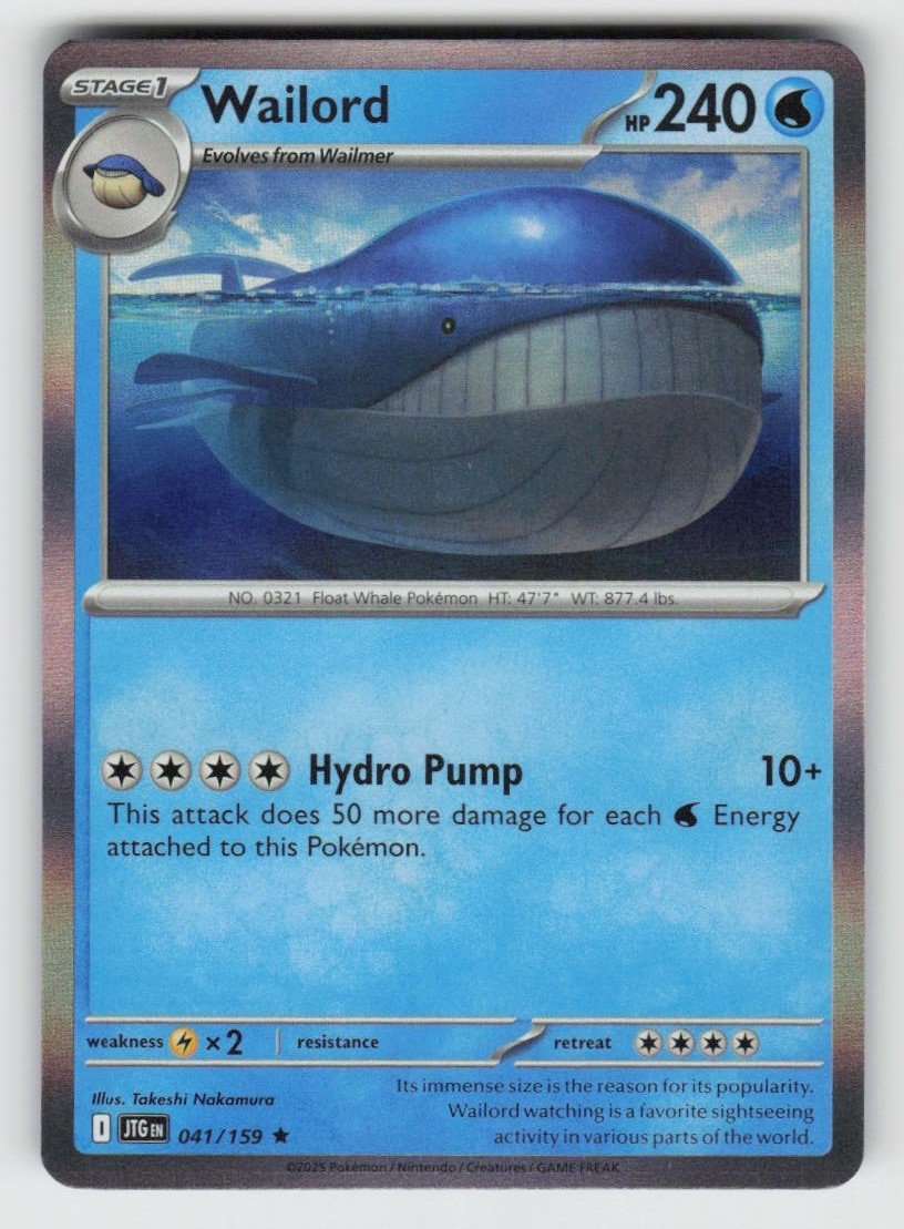 Holo Wailord 041/159 Rare Journey Together Near Mint