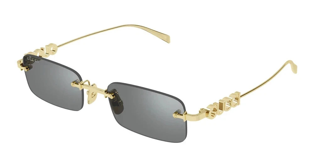 Gucci GG1808S 003 Rimless Rectangle Sunglasses Gold Grey Lens Logo Unisex Gucci GG1808S 003 Rimless Rectangle Sunglasses Gold Grey Lens Logo Unisex