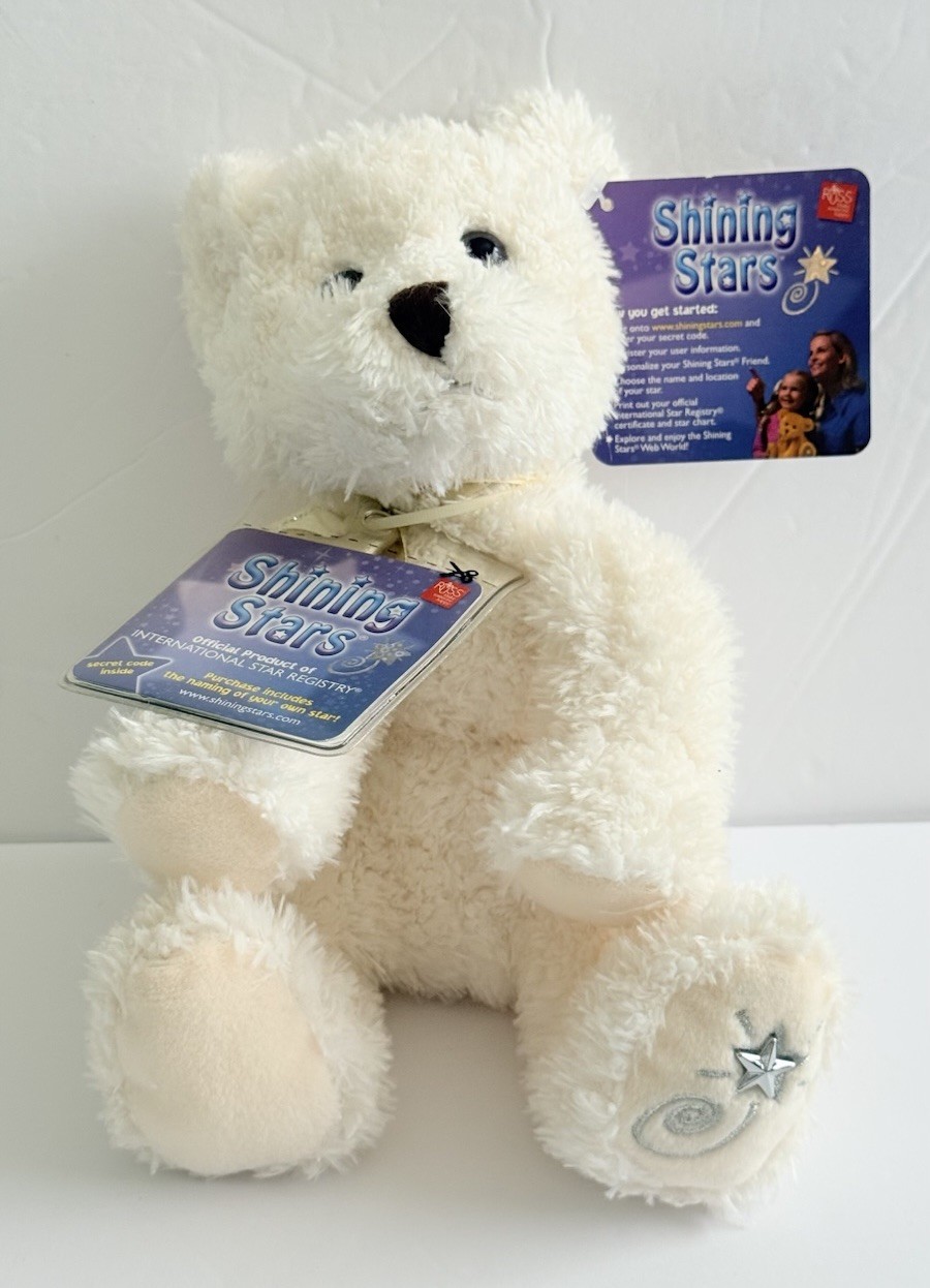 Russ Berrie Shining Stars Cream Bear Plush Stuffed 8” Unused Code New