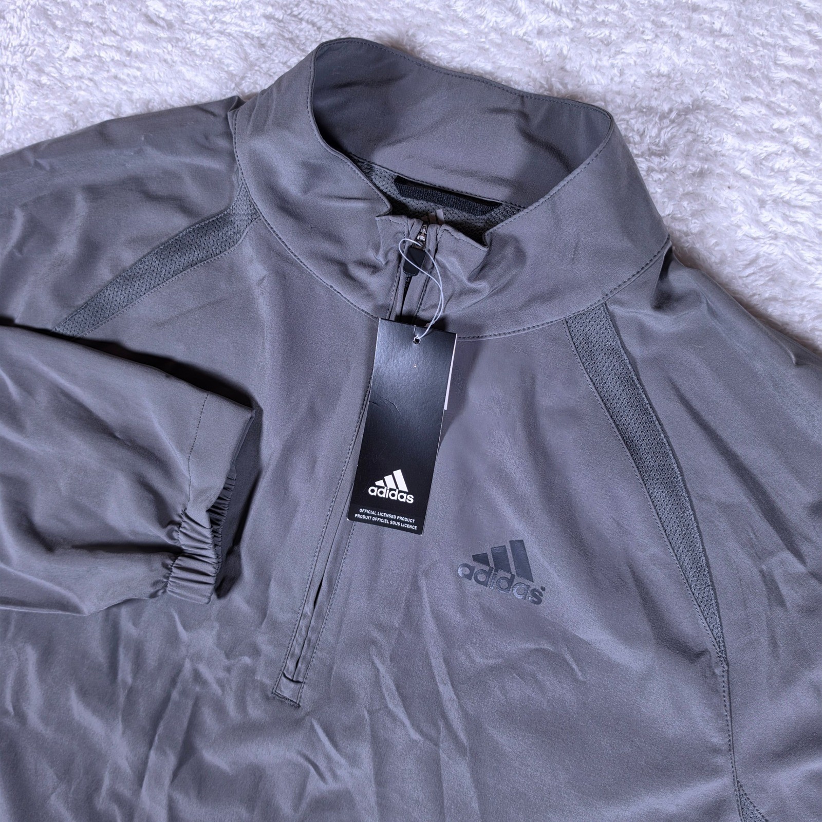 NEW Adidas 1/4 zip Pullover Mens L Gray Spandex L/S Mesh Vent MBA13009