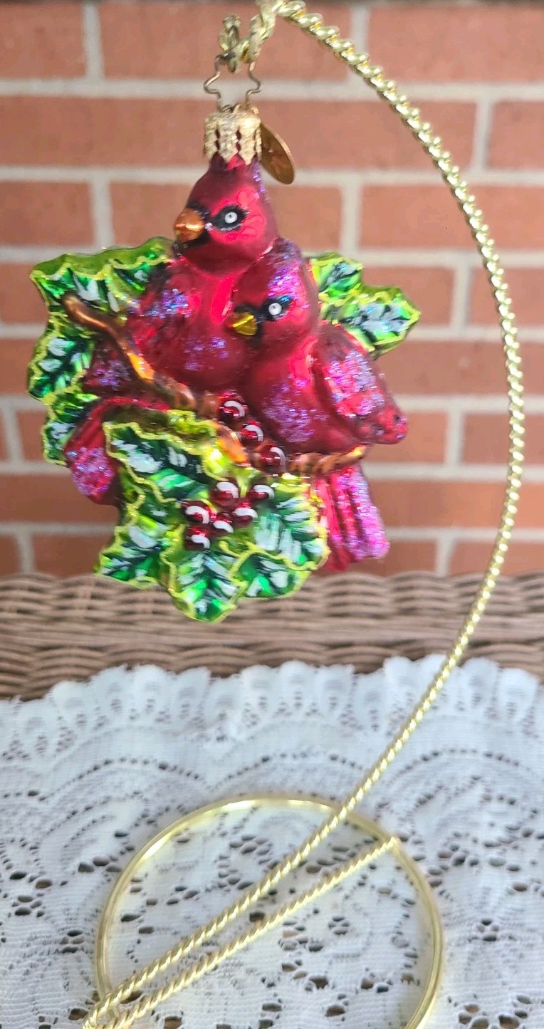 VTG 2002 Christopher Radko REGAL RED BIRDS Christmas Ornament Rare
