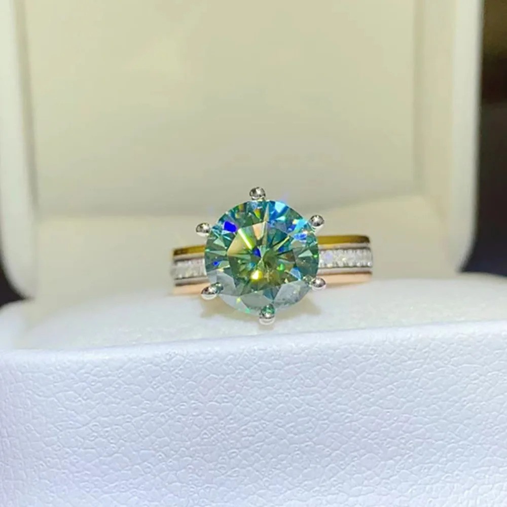 Luxury 3ct Green Moissanite Engagement Two Tone Ring size 4-9  Gift