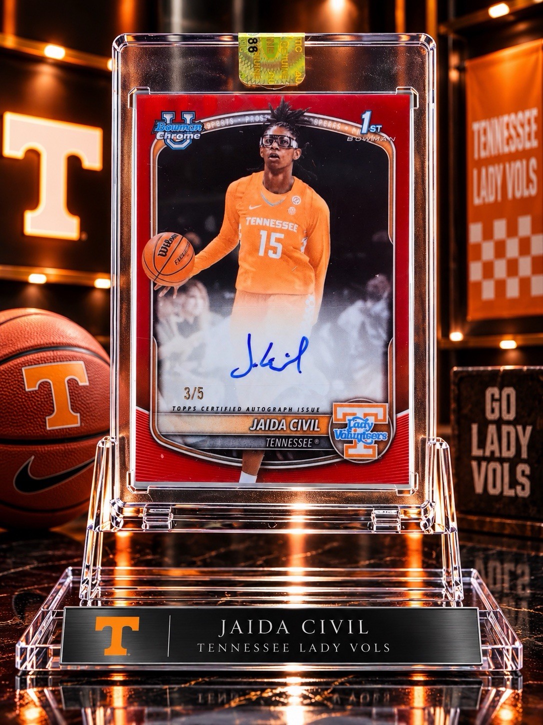 2025-26  Bowman Chrome Jaida Civil Auto Red /5 Tennessee Volunteers 1st Bowman