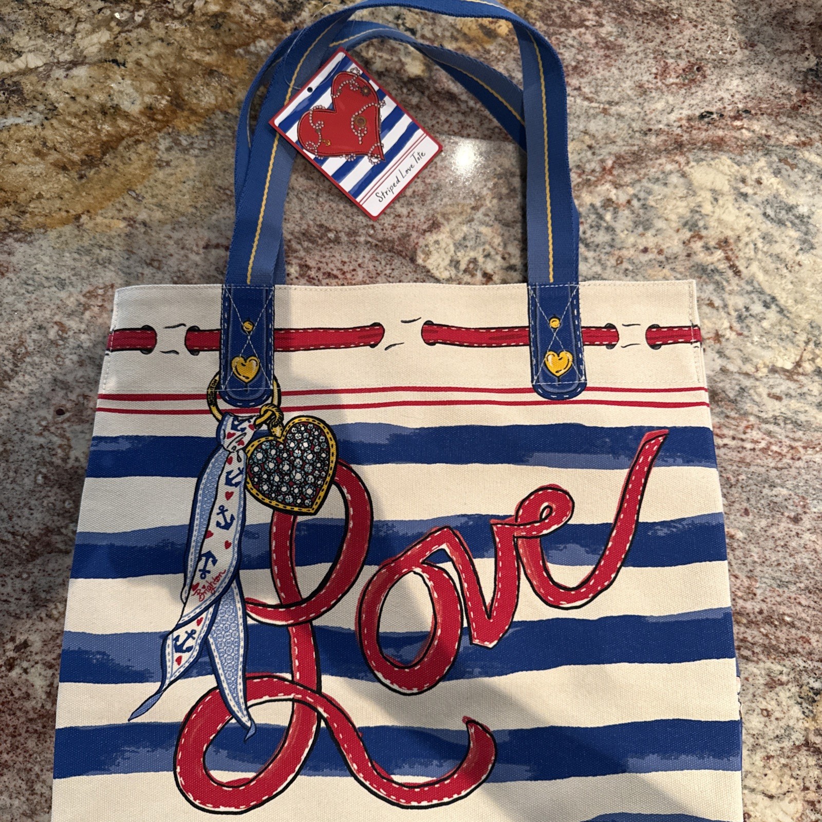 Brighton LOVE Striped Love Canvas Tote, Brand NWT New Brighton LOVE Striped Love Canvas Tote, Brand NWT New