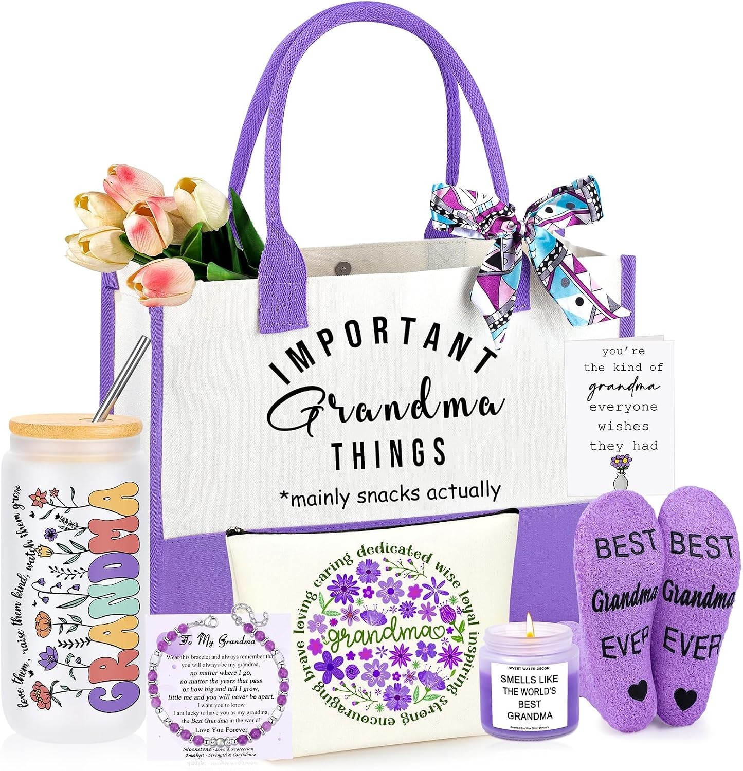 Grandma Gifts, Christmas Mothers Day Birthday Gifts for Grandma Basket Set of 7 Grandma Gifts, Christmas Mothers Day Birthday Gifts for Grandma Basket Set of 7