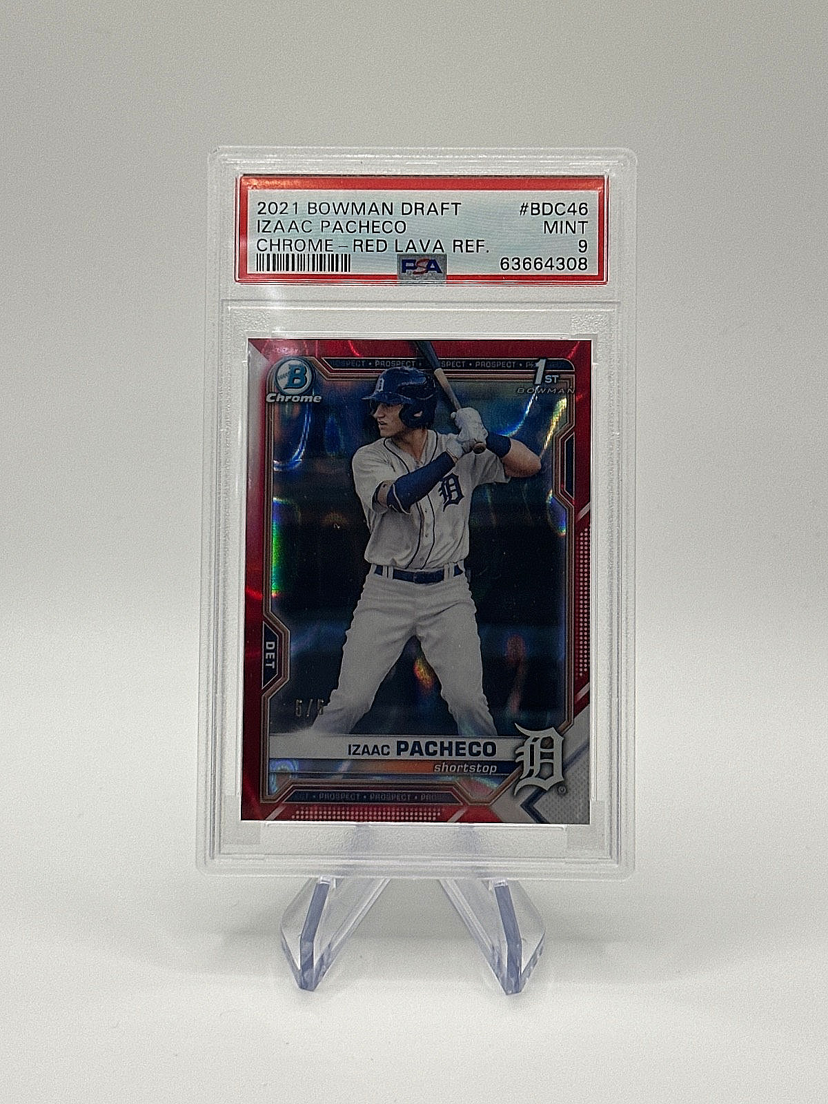 2021 Bowman Draft - Chrome Izaac Pacheco #BDC-46 Red Lava RC 5/5 Psa 9