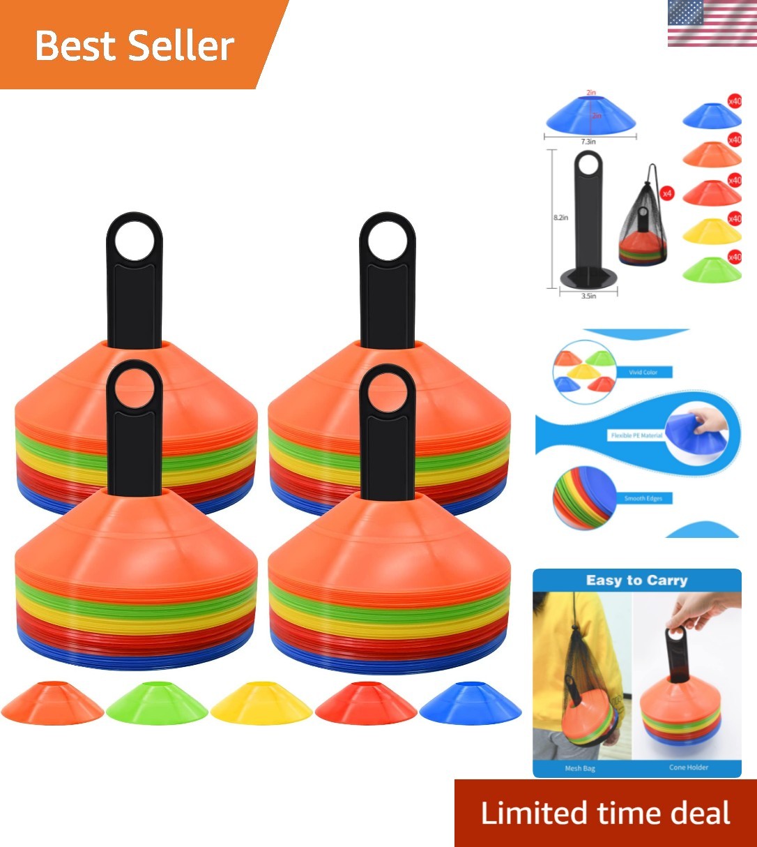 Versatile 200 PC Agility Soccer Cones Set with Cone Holder for Sports Training