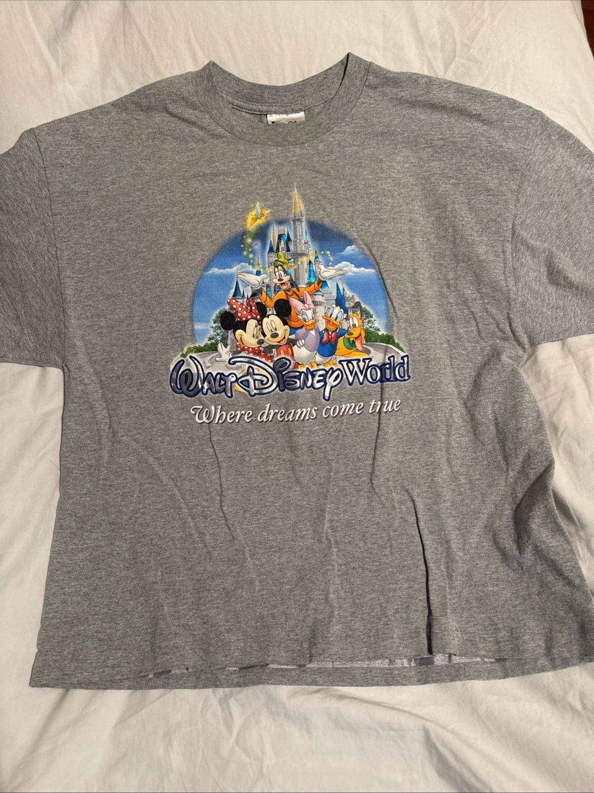 Walt Disney World Where Dreams Come True Gray T Shirt Cast Characters XL 22x26 Walt Disney World Where Dreams Come True Gray T Shirt Cast Characters XL 22x26