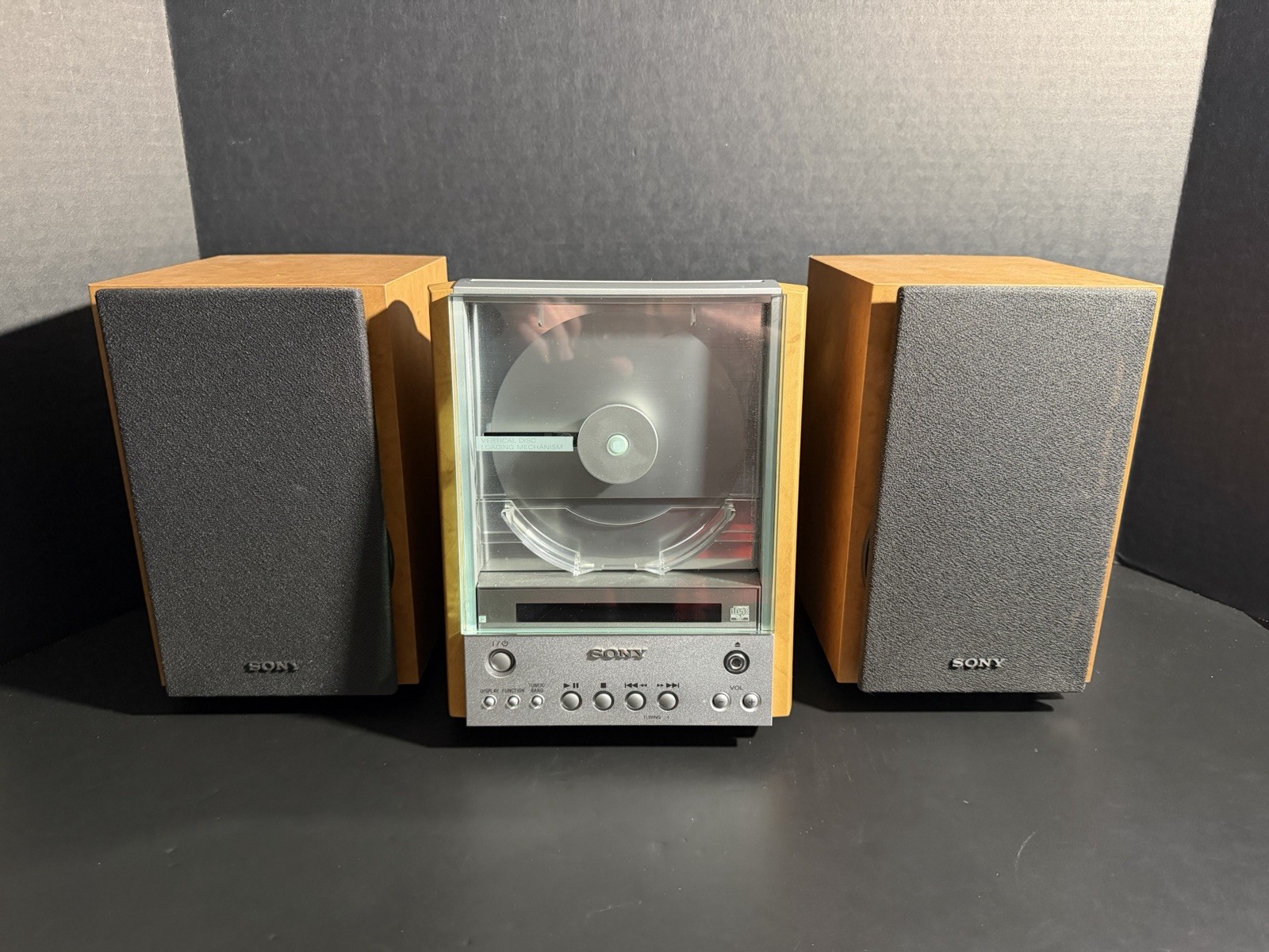 Sony CMT-EX1 Vertical Loading CD Stereo System w/ Original Speakers Tested Works
