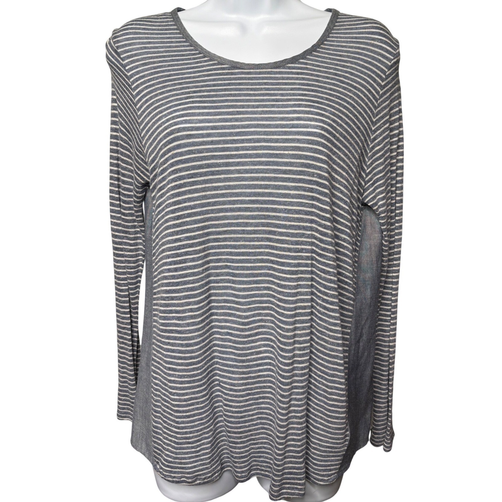 LUCKY BRAND Womens Blue Striped Mixed Media Top Sz S Linen Blend Coastal Boho