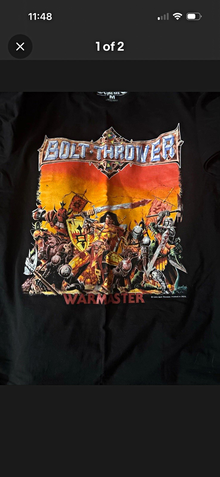 Bolt Thrower Warmaster Men\'s M Black Double-Sided Graphic Tee Crew Neck SS