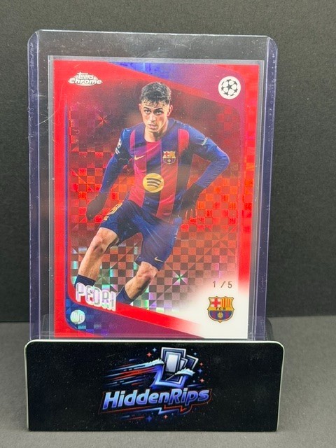🔥 2024/25 Topps Chrome UEFA Champions League Pedri Red Refractor 1/5 🔥