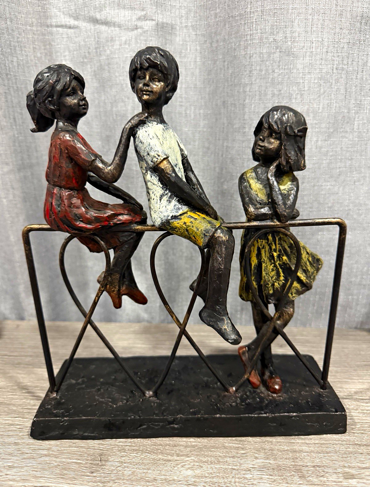 Vintage Bronze resin Metal Children on Bench Figurine Vintage Bronze resin Metal Children on Bench Figurine