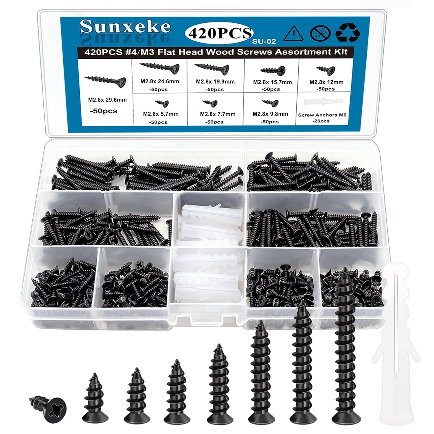 420PCS M3 Small Wood Screws Assortment Kit,Phillips Drive Flat Head Self-Tapping 420PCS M3 Small Wood Screws Assortment Kit,Phillips Drive Flat Head Self-Tapping