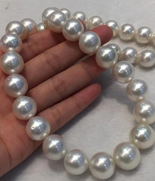 HUGE AAAA 12-14MM NATURAL SOUTH SEA GENUINE ROUND WHITE PEARL NECKLACE  17\
