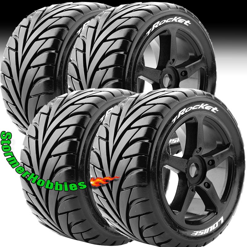 4 Louise RC LT3250SB T-Rocket 1/8 Off-Road Truggy Tires 0 Offset 17mm Black rims