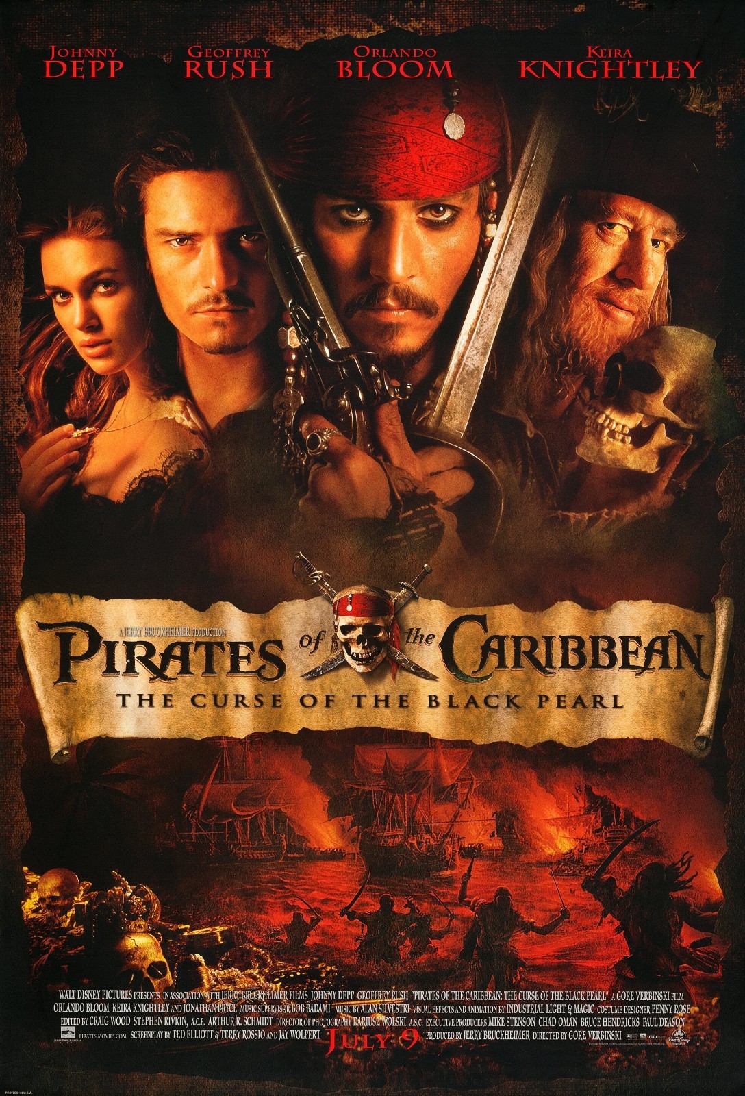 2003 Pirates Of The Caribbean The Curse Of The Black Pearl Movie Poster 11X17 🍿 2003 Pirates Of The Caribbean The Curse Of The Black Pearl Movie Poster 11X17 🍿