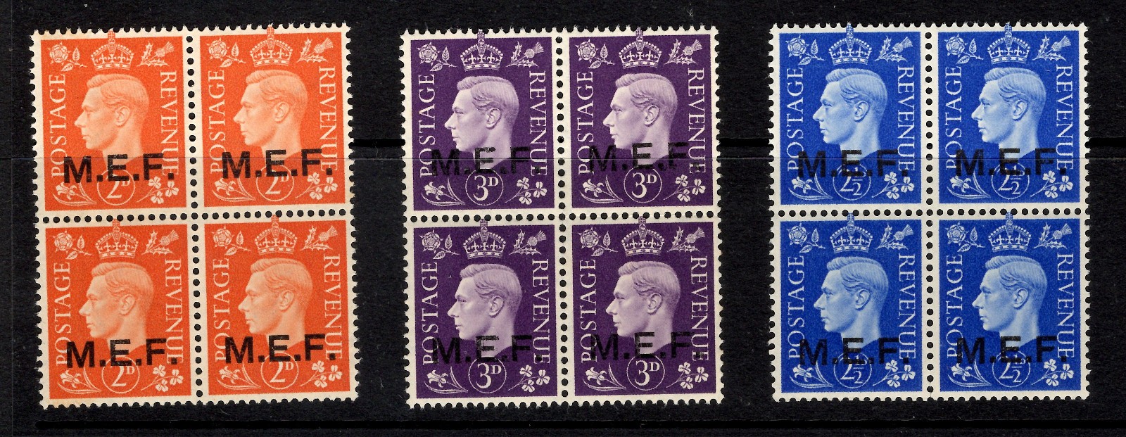 BOIC MEF 1942 sg M2, M3, M4 2d to 3d blocks of 4 UM
