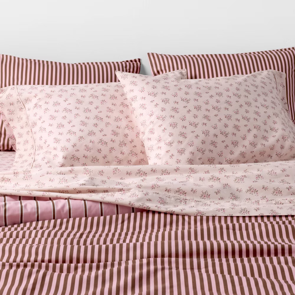 Twin/Twin Extra Long Percale Sheet Set Ditsy Floral Pink - The Hollister