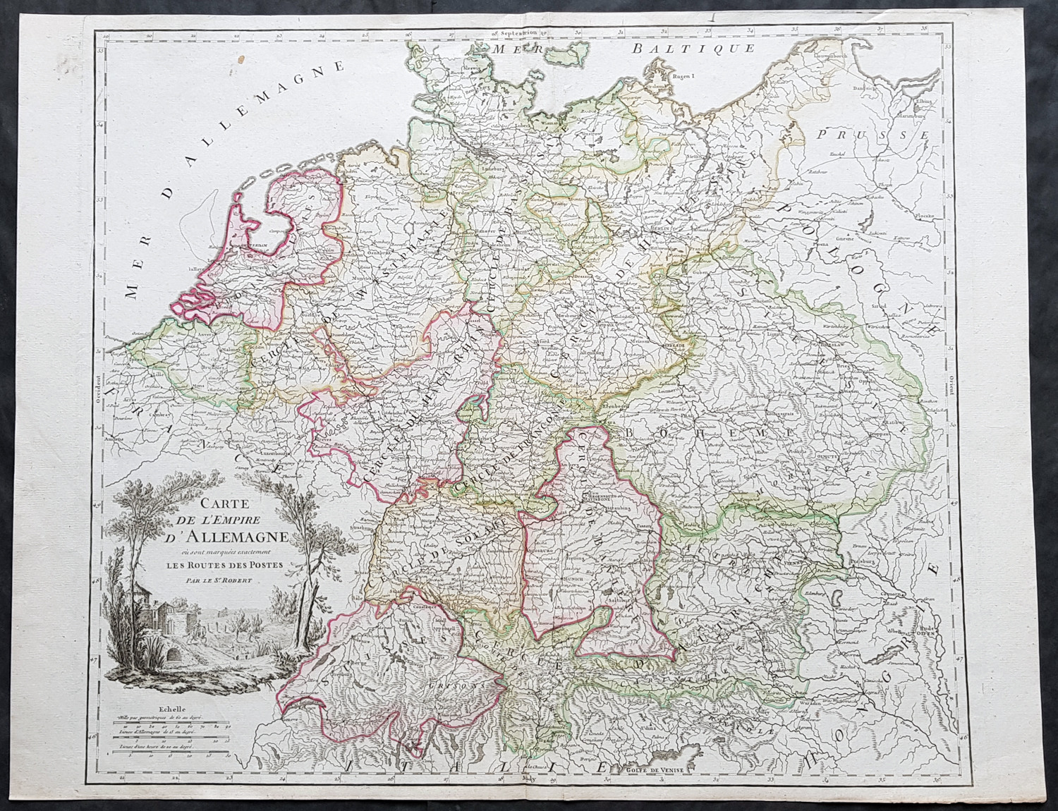 1757 Robert De Vaugondy Large Antique Map of Germany, Bohemia, Austria