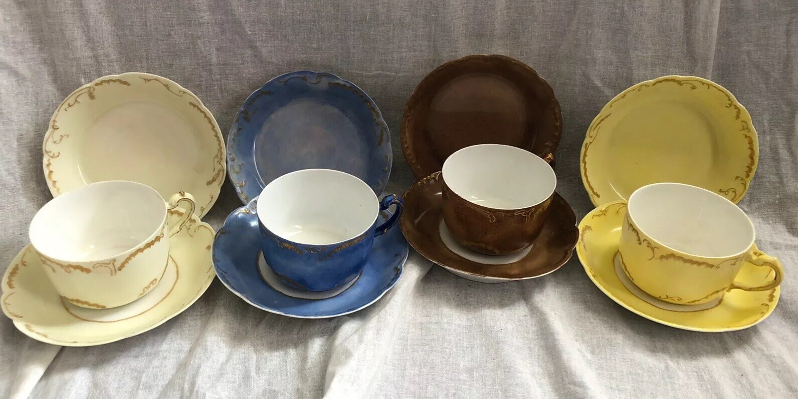 HAVILAND H&Co Limoges 4 Sets Of Cup Saucer Berry Bowl Antique 1888-96 Elegant HAVILAND H&Co Limoges 4 Sets Of Cup Saucer Berry Bowl Antique 1888-96 Elegant