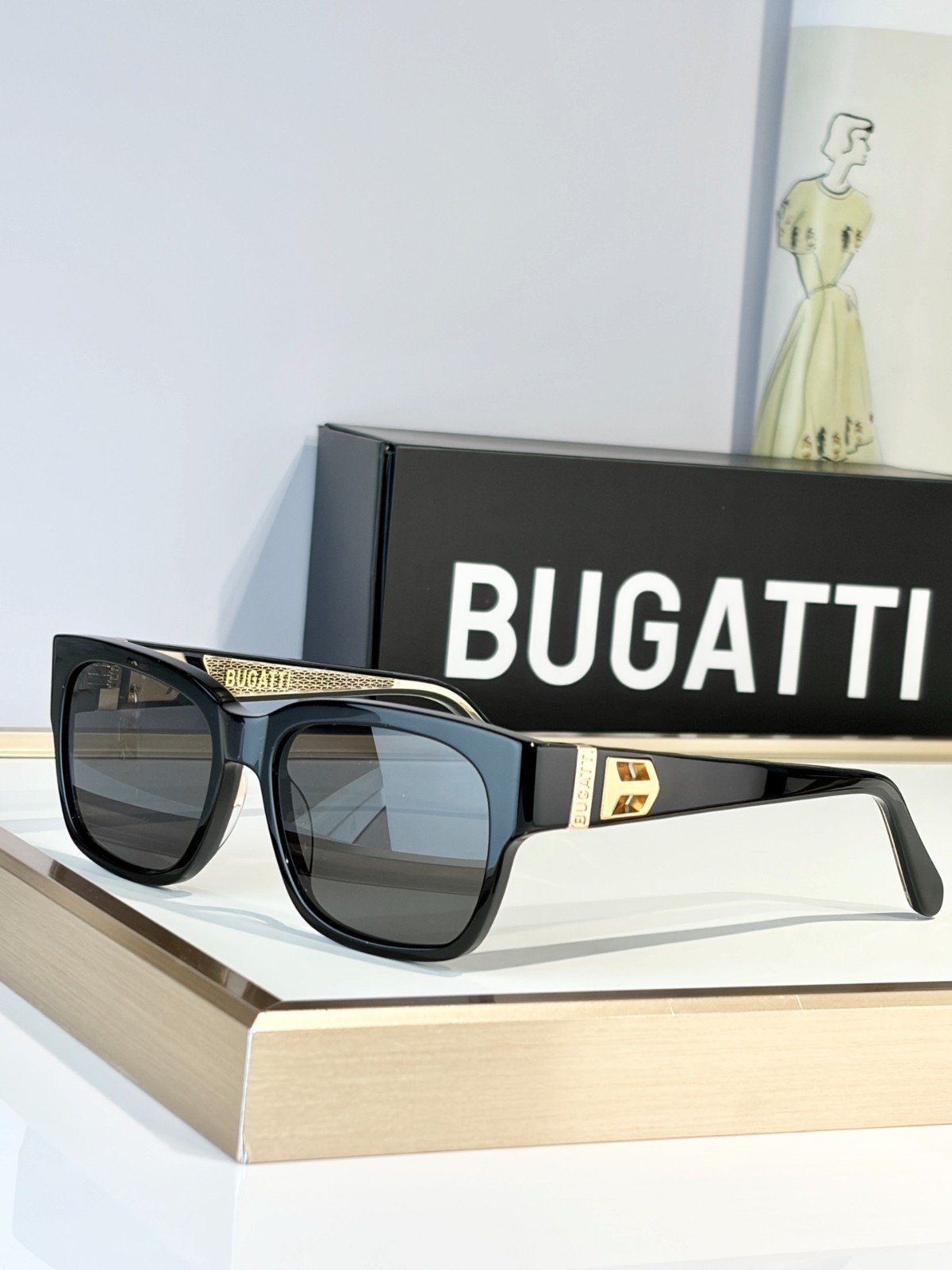BUGATTI MODEL29 Vintage Square Sunglasses Solid Dark Tinted Lens