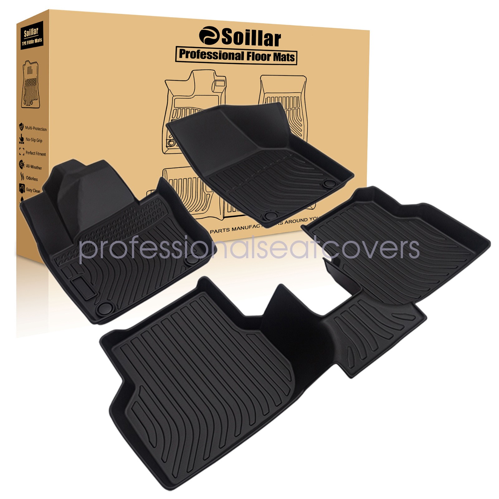 Fits 2011-2018 Volkswagen Jetta TPE Front & 2nd Row Floor Mats Liners Set Black