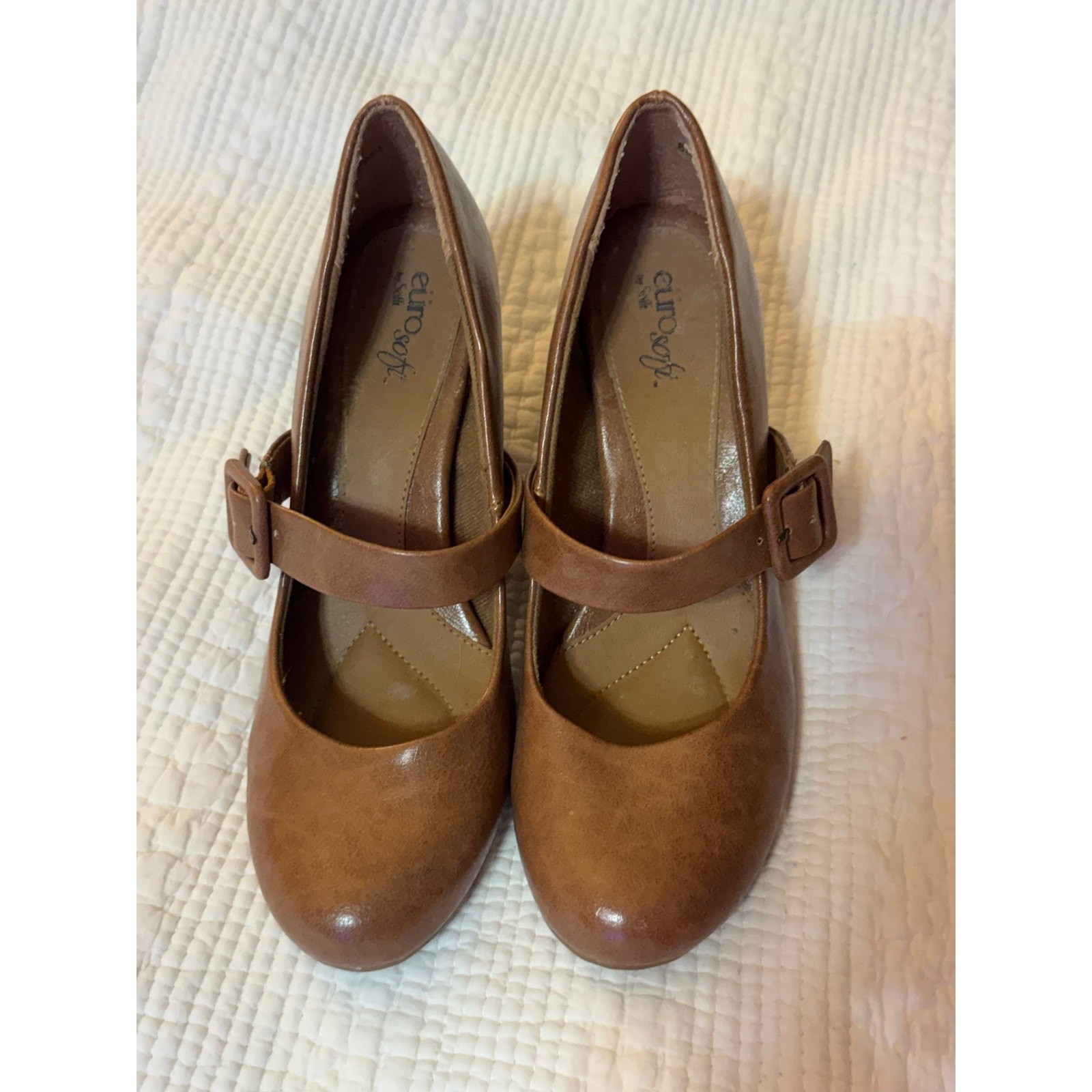 Eurosoft by Sofft Brown Mary Jane Comfort Shoes Women’s 8M Stacked Block Heel
