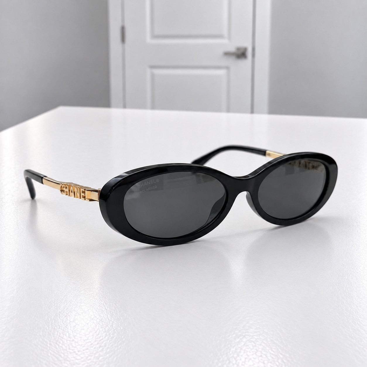 CHANEL CH5565 Sunglasses Black/Gold Metal Oval Gray Lens Women\'s Glasses CHANEL CH5565 Sunglasses Black/Gold Metal Oval Gray Lens Women\'s Glasses