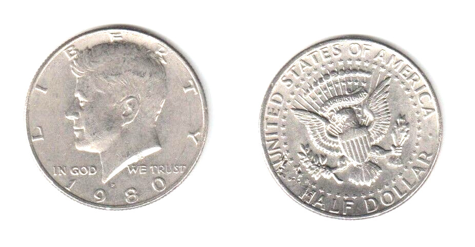 1980 P KENNEDY HALF DOLLAR  AVERAGE CIRCULATED **FREE SHIPPING**