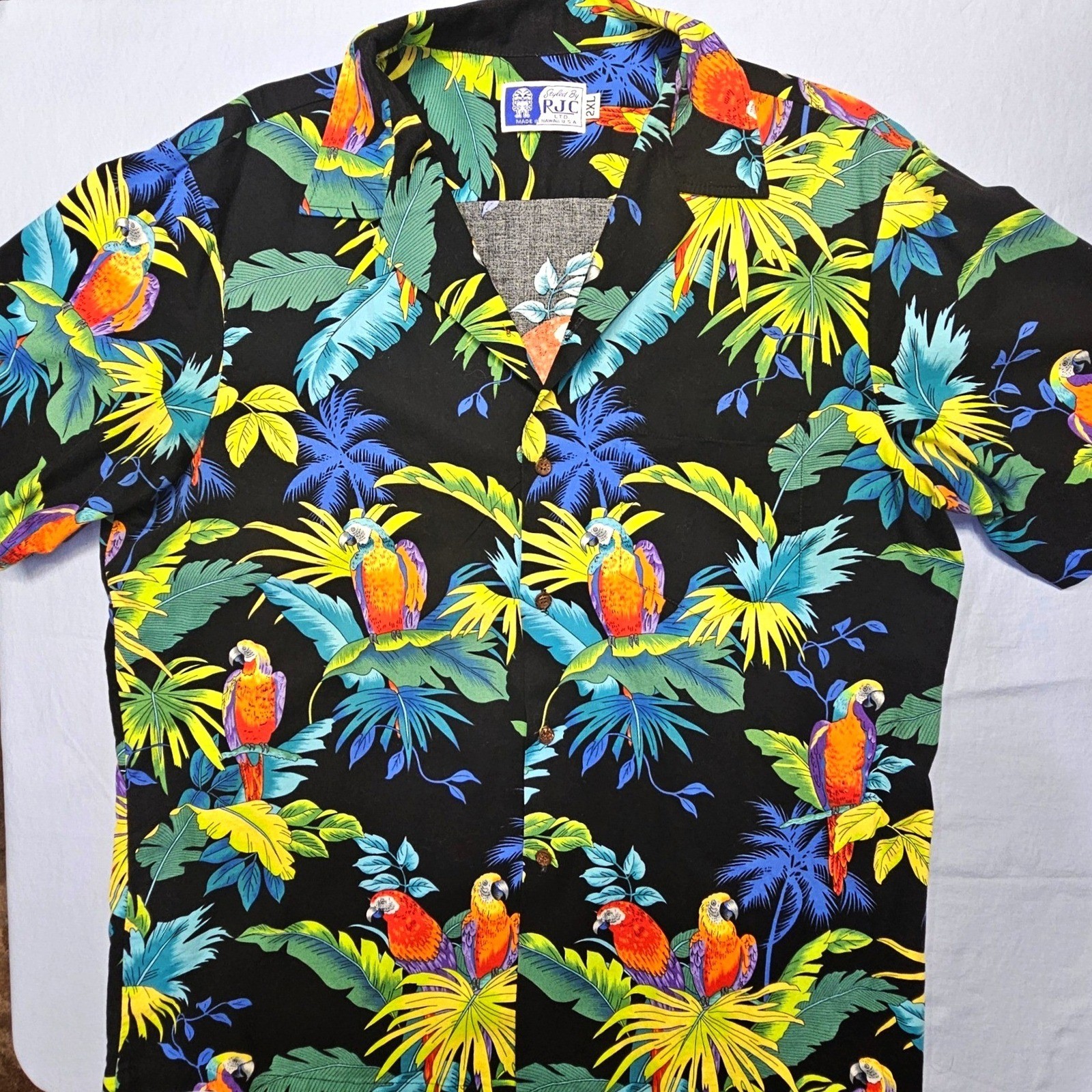 Vintage RJC Hawaiian Shirt 2XL Parrot Tropical Aloha Made in Hawaii USA Cotton
