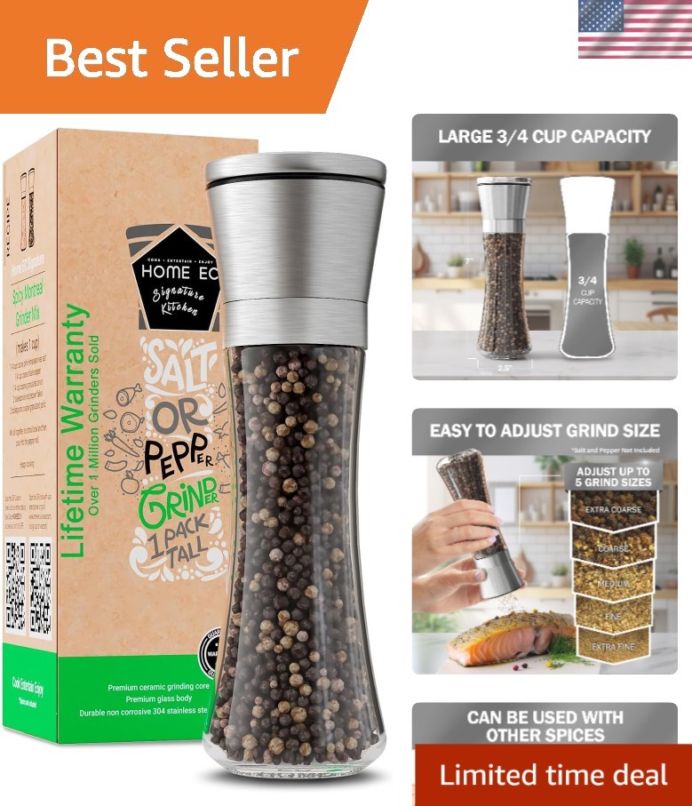 Elegant Adjustable Salt & Pepper Grinder 1pk - Stainless Steel & Glass Design