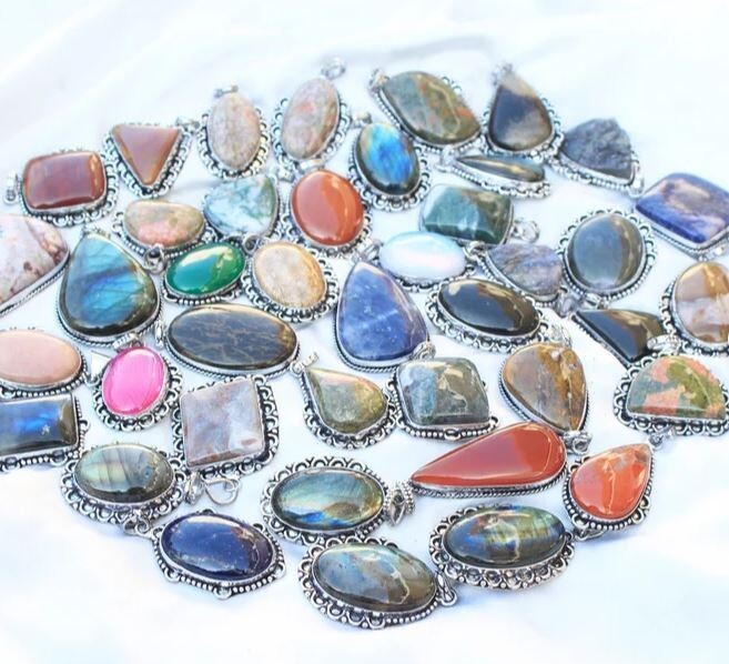 Offer Jasper & Mix Gemstone 925 Sterling Silver Plated 25 PCs Designer Pendants