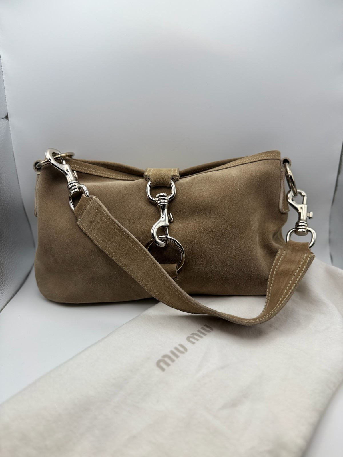 Rare Miu Miu 2000s Archive Lobster-Clasp Suede Shoulder Bag Y2K Great Condition