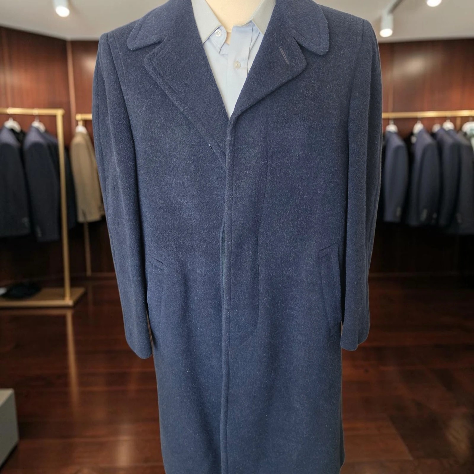 Vintage 1940s Alpaca Wool Overcoat 40r Blue