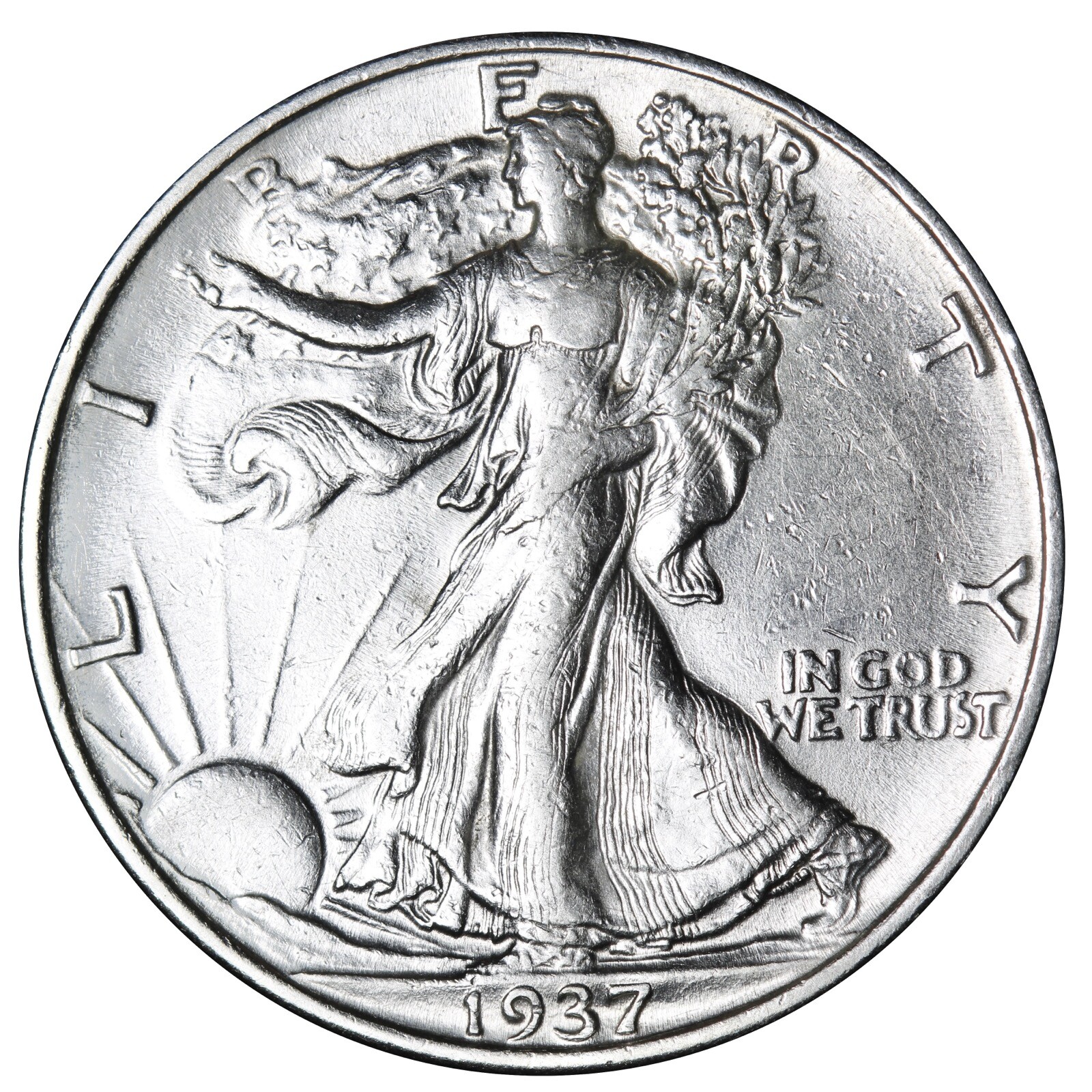 1937 Walking Liberty Half Dollar In AU Condition