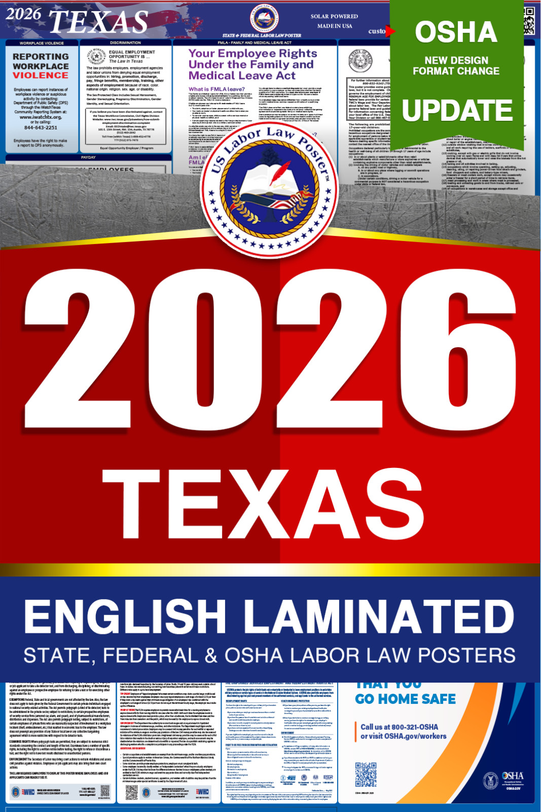 2026 Texas TX LABOR LAW POSTER (Federal & State) English Laminated