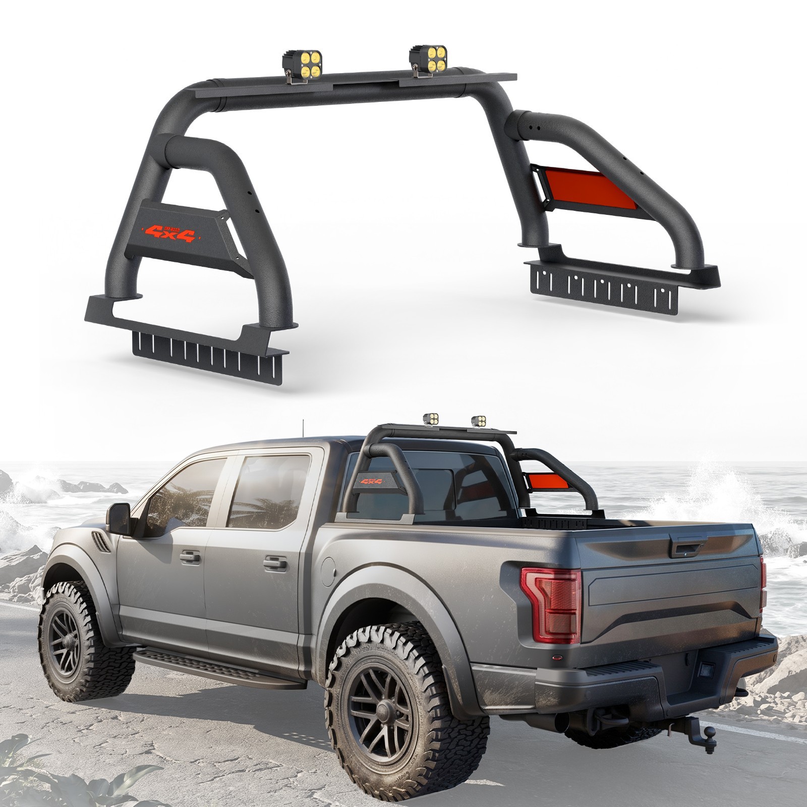 56-65“ Adjustable Truck Roll Bar Chase Rack For F-150 Silverado Tacoma Sierra 