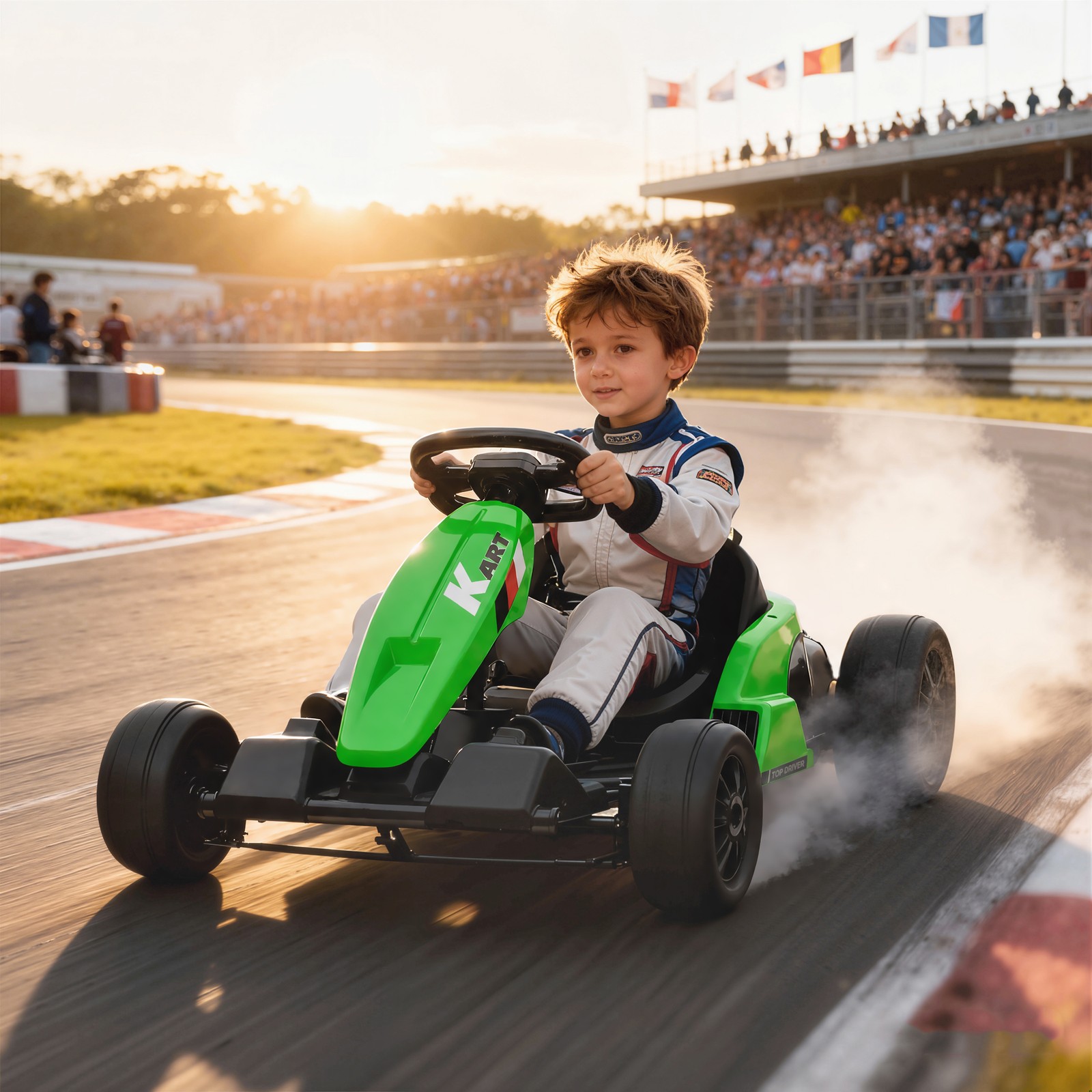 Qaba 24V Electric Go Kart with Dual 150W Motors, Adjustable Seat, Green